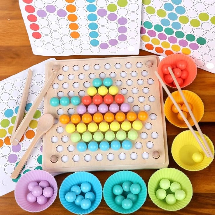 Wooden Peg Board Beads Game