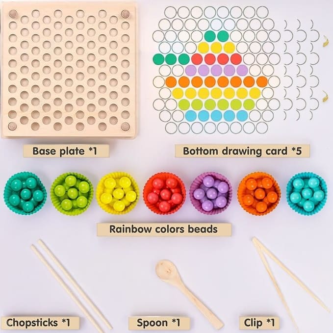 Wooden Peg Board Beads Game