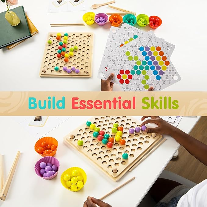 Wooden Peg Board Beads Game