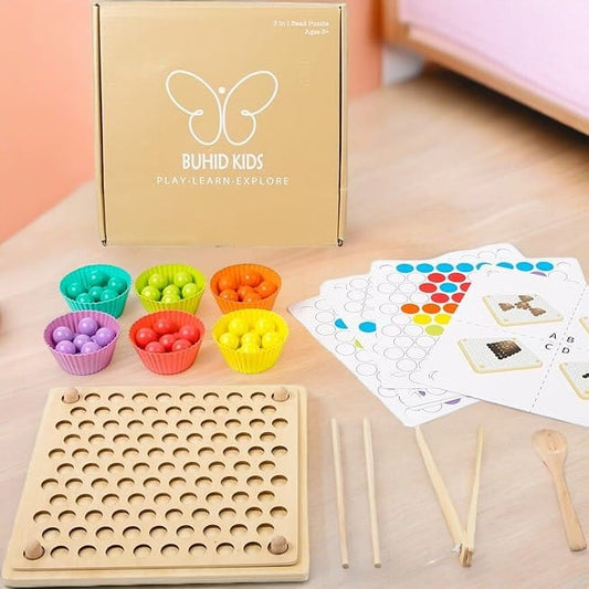 Wooden Peg Board Beads Game